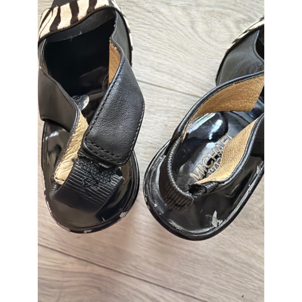 Platform Sandals Zebra Horsehair Y2K Michael Kors Womens 7M Black Slingback Heel - Picture 5 of 15